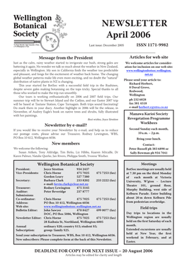 Newsletter April 2006 Last Issue: December 2005 ISSN 1171-9982