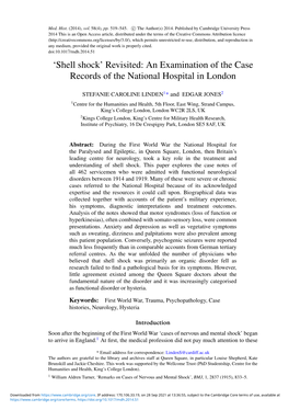 Shell Shock’ Revisited: an Examination of the Case Records of the National Hospital in London