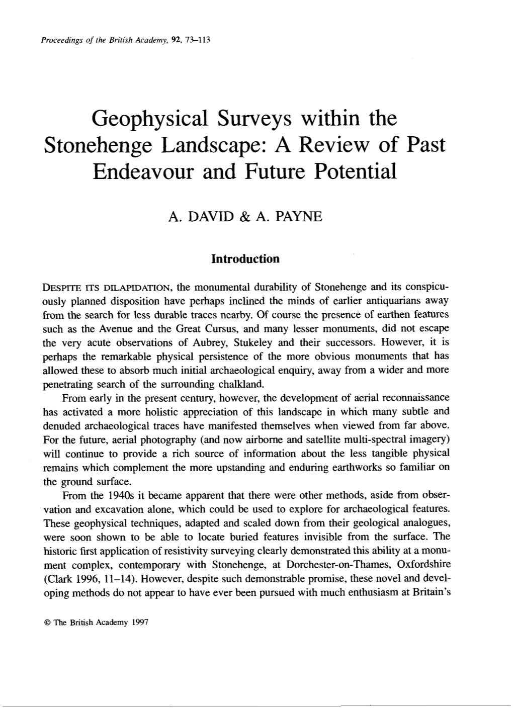 Geophysical Surveys Within the Stonehenge Landscape: a Review of Past Endeavour and Future Potential