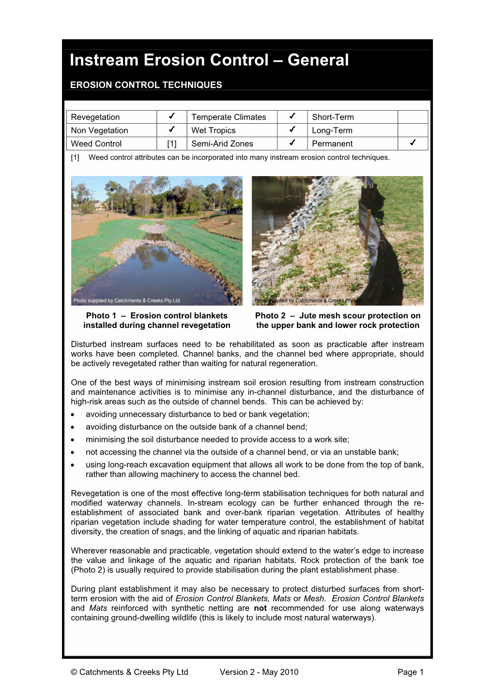 Instream Erosion Control – General