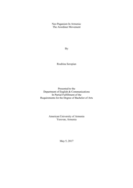 Neo Paganism in Armenia: the Arordiner Movement