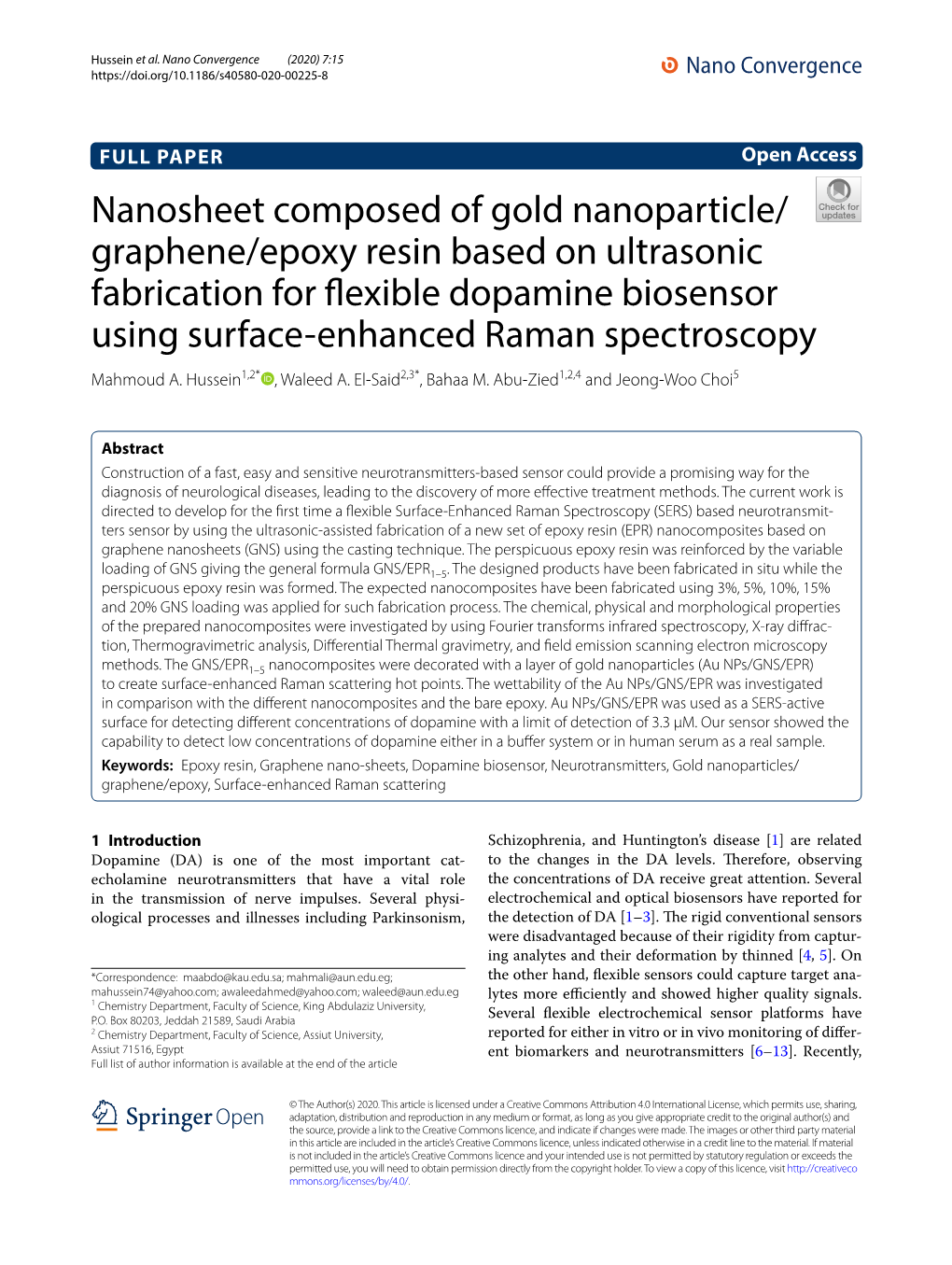 Nanosheet Composed of Gold Nanoparticle/Graphene/Epoxy Resin