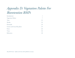 Vegetation Palette for Bioretention Bmps