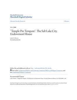 The Salt Lake City Endowment House