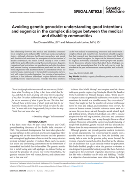 Avoiding Genetic Genocide: Understanding Good Intentions and Eugenics in the Complex Dialogue Between the Medical and Disability Communities