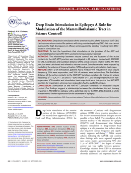 Deep Brain Stimulation in Epilepsy: a Role for Modulation of the Mammillothalamic Tract in Frédéric L
