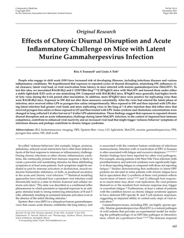 Effects of Chronic Diurnal Disruption and Acute Inflammatory Challenge on Mice with Latent Murine Gammaherpesvirus Infection
