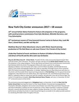 New York City Center Announces 2017—18 Season