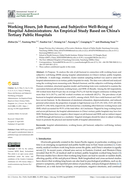 Working Hours, Job Burnout, and Subjective Well-Being of Hospital Administrators: an Empirical Study Based on China’S Tertiary Public Hospitals
