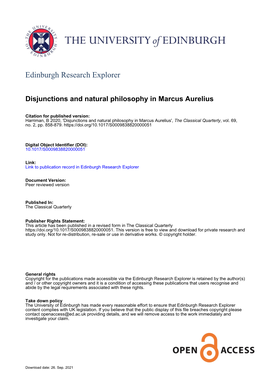 Disjunctions and Natural Philosophy in Marcus Aurelius