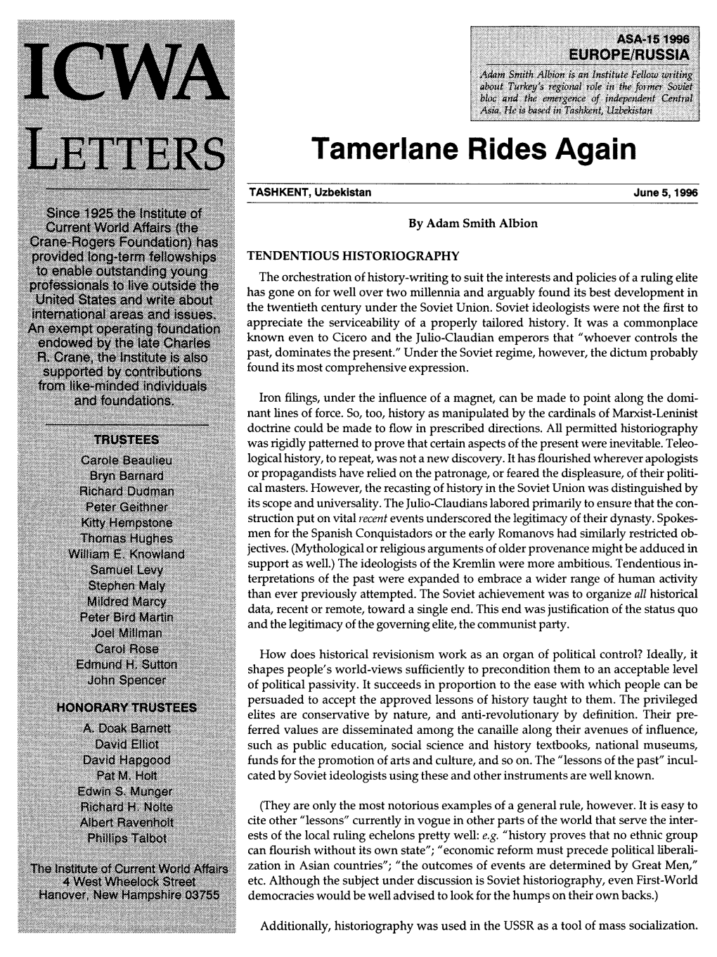 Tamerlane Rides Again