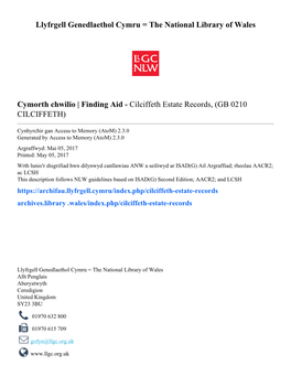 Finding Aid - Cilciffeth Estate Records, (GB 0210 CILCIFFETH)