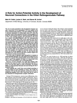 A Role for Action-Potential Activity in the Development of Neuronal Connections in the Kitten Retinogeniculate Pathway