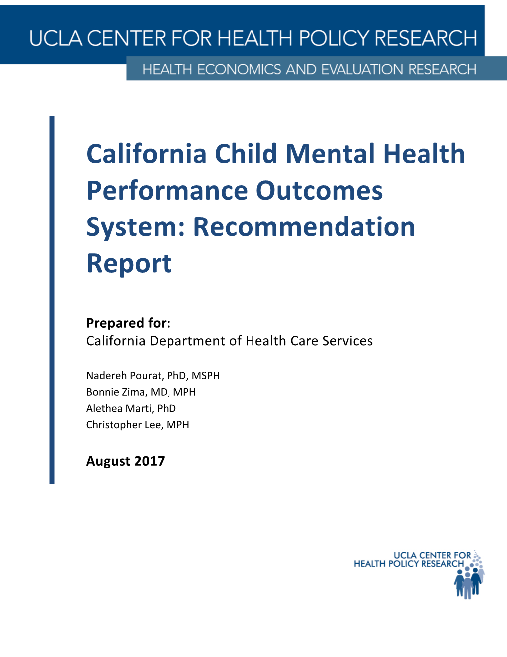 California Child Mental Health Performance Outcomes System: Recommendation Report