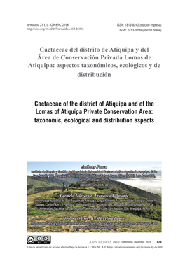 Cactaceae Del Distrito De Atiquipa Y Del Área De Conservación Privada Lomas De Atiquipa: Aspectos Taxonómicos, Ecológicos Y De Distribución