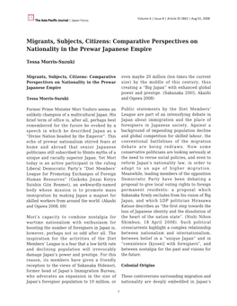 Migrants, Subjects, Citizens: Comparative Perspectives on Nationality in the Prewar Japanese Empire