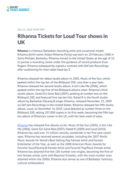 Rihanna Tickets for Loud Tour Shows in UK