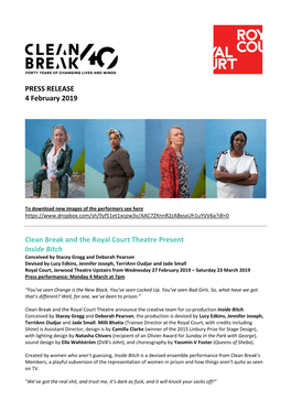 PRESS RELEASE 4 February 2019 Clean Break and the Royal Court