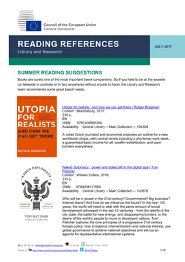 READING REFERENCES JULY 2017 Library and Research