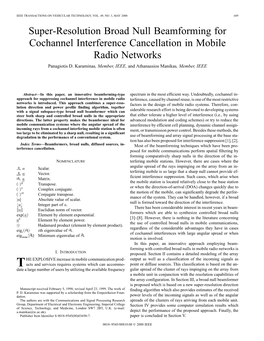 Super-Resolution Broad Null Beamforming for Cochannel Interference Cancellation in Mobile Radio Networks Panagiotis D