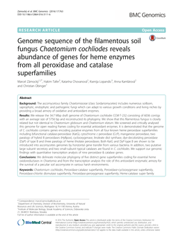 Genome Sequence of the Filamentous Soil Fungus Chaetomium Cochliodes