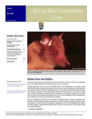 African Bat Conservation News May Be Reprinted, Provided the Author’S and Newsletter Reference Are Given