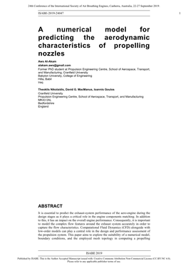 A Numerical Model for Predicting the Aerodynamic Characteristics of Propelling Nozzles