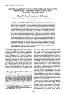 Chloroplast Dna Systematics of Lilioid Monocots: Resources, Feasibility, and an Example from the Orchidaceaei