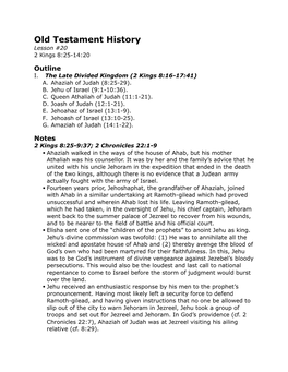 Old Testament History Lesson #20 2 Kings 8:25-14:20