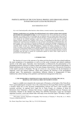 Particularities of the Functional Profile and Urban Relations in Post-Socialist Lugoj Municipality