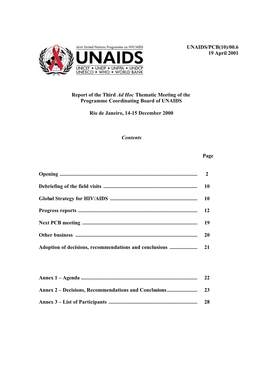 Report of the Third Ad Hoc Thematic Meeting of the Programme Coordinating Board of UNAIDS