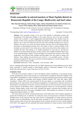 Fruits Seasonality in Selected Markets at Mont-Ngafula District in Democratic Republic of the Congo: Biodiversity and Food Values
