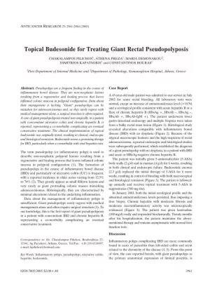 Topical Budesonide for Treating Giant Rectal Pseudopolyposis