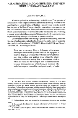 Assassinating Saddam Hussein: the View from International Law