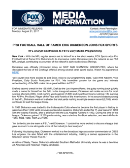 Pro Football Hall of Famer Eric Dickerson Joins Fox Sports