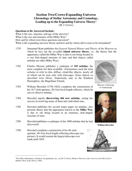 Section Two/Crowe/Expanding Universe Chronology of Stellar Astronomy and Cosmology, Leading up to the Expanding Universe Theory1 (M