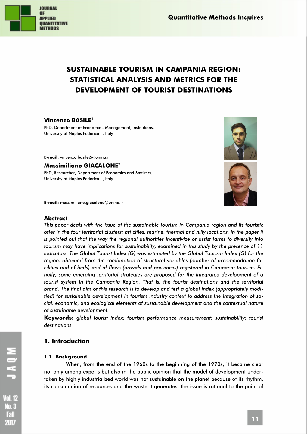 Sustainable Tourism in Campania Region: Statistical Analysis and Metrics for the Development of Tourist Destinations