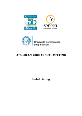 AIB MILAN 2008 ANNUAL MEETING Hotel Listing