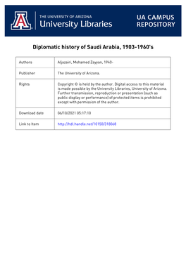 Diplomatic History of Saudi Arabia, 1903-1960'S