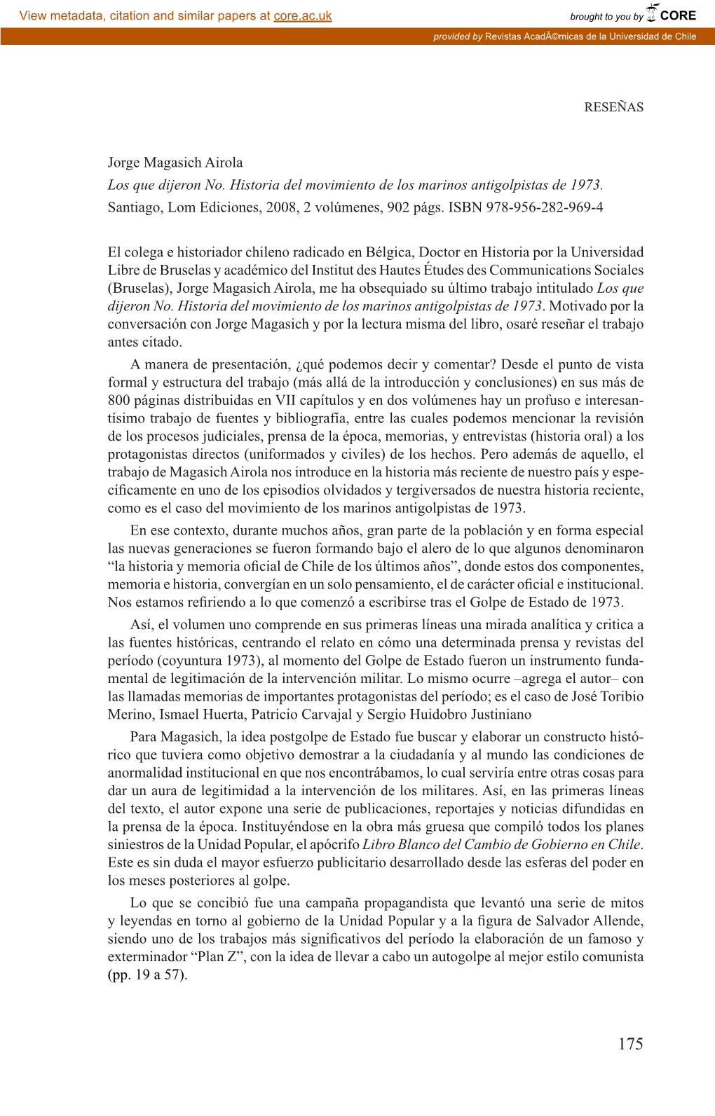 Jorge Magasich Airola Los Que Dijeron No. Historia Del Movimiento De Los Marinos Antigolpistas De 1973