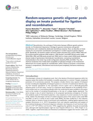 Random-Sequence Genetic Oligomer Pools Display an Innate Potential For