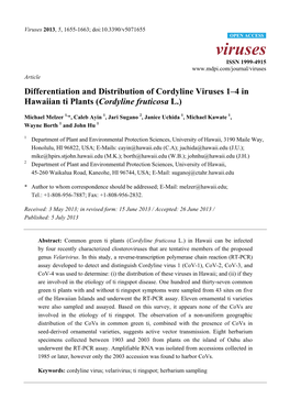 Differentiation and Distribution of Cordyline Viruses 1–4 in Hawaiian Ti Plants (Cordyline Fruticosa L.)