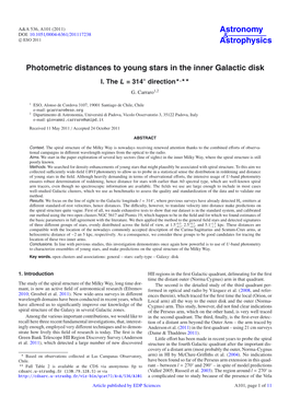 Photometric Distances to Young Stars in the Inner Galactic Disk I