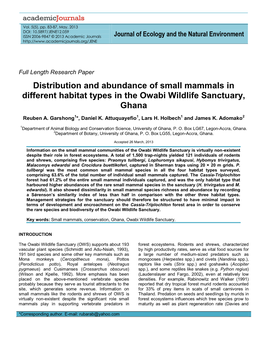 Distribution and Abundance of Small Mammals in Different Habitat Types in the Owabi Wildlife Sanctuary, Ghana