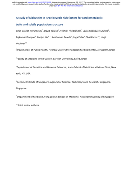 A Study of Kibbutzim in Israel Reveals Risk Factors for Cardiometabolic Traits