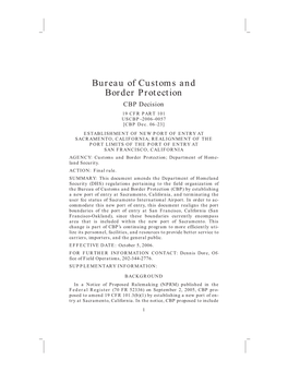 Bureau of Customs and Border Protection CBP Decision 19 CFR PART 101 USCBP–2006–0057 [CBP Dec