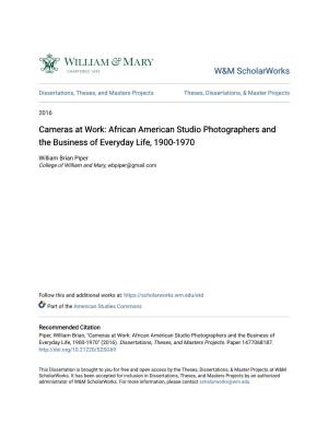 Cameras at Work: African American Studio Photographers and the Business of Everyday Life, 1900-1970
