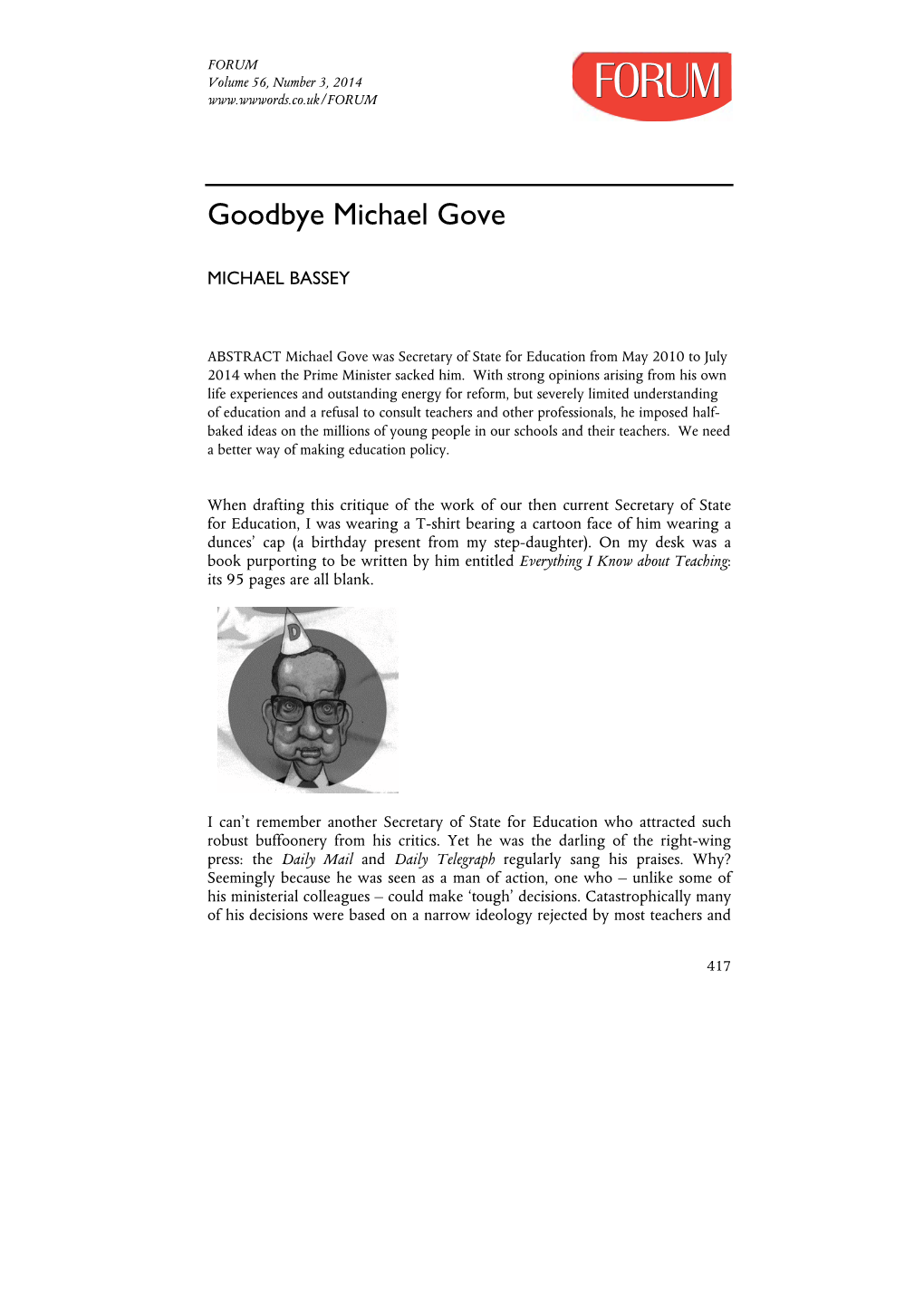 Goodbye Michael Gove