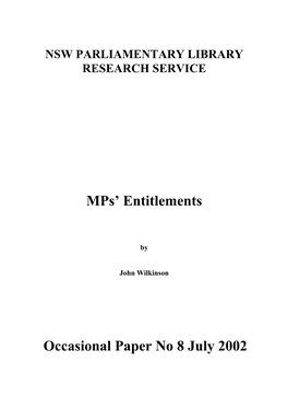 Mps' Entitlements Occasional Paper No 8 July 2002