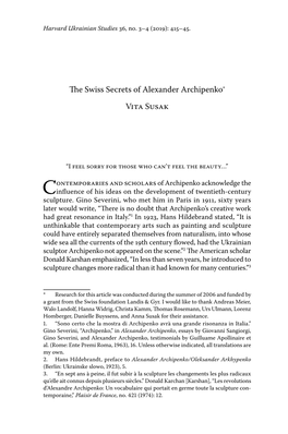 The Swiss Secrets of Alexander Archipenko* Vita Susak